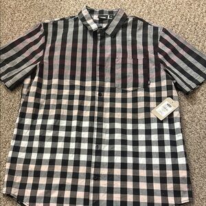 Vans Men’s Short-Sleeve Plaid Button-Up Shirt - Black & Pink